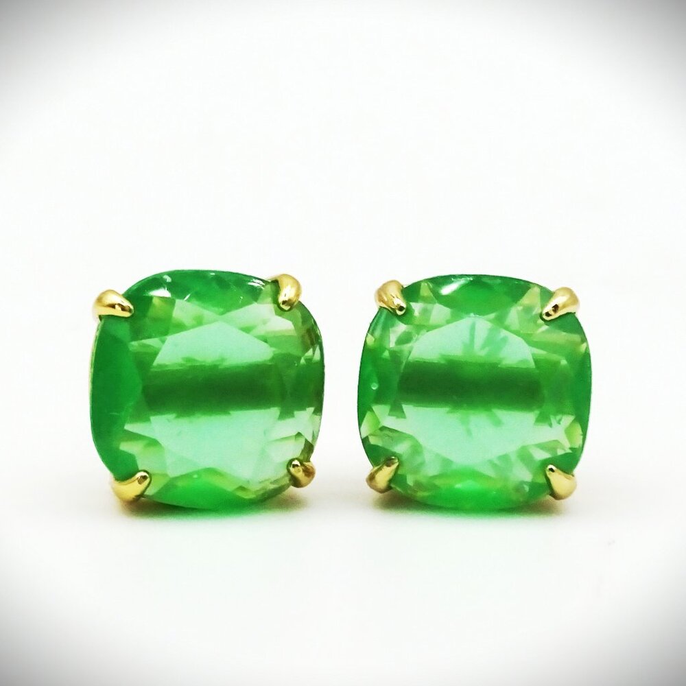 KATE SPADE Gold Plated Faceted Green Square Crystal Stud Earrings